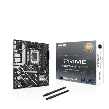 ASUS Prime H810M-A WiFi-CSM Intel® H810 LGA 1851 mATX Motherboard, 6+1+1+1 Discrete MOS, DDR5, PCIe 4.0, 2X M.2, Intel® 1Gb Ethernet, Wi-Fi 6, DisplayPort, HDMITM, USB 10Gbps, Front USB 5Gbps Type-C®