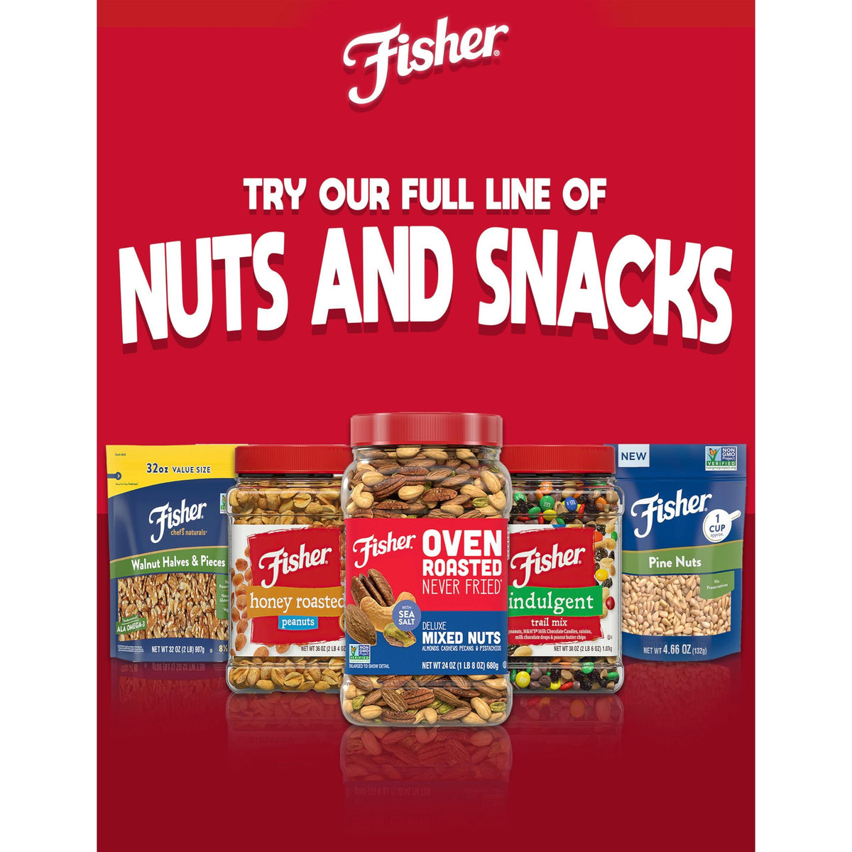 Fisher Oven Roasted Never Fried Deluxe Mixed Nuts, 24 Ounces (Pack of 1), Almonds, Cashews, Pecans, Pistachios, Healthy Snacks for Adults, Made With Sea Salt, No Added Oil, Trail Mix, Gluten Free