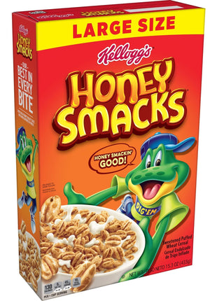 Kellogg's Honey Smacks Breakfast Cereal, Made with Whole Grain, Kids Snacks, Large Size, Original, 15.3oz Box (1 Box)