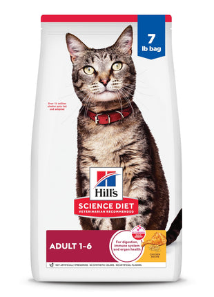 Hill's Science Diet Adult 1-6, Adult 1-6 Premium Nutrition, Dry Cat Food, Chicken Recipe, 7 lb Bag