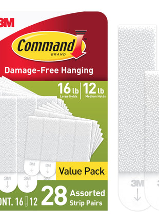 Command 15 lb & 10 lb Large and Medium Picture Hanging Strips 28 Assorted Pairs (56 Command Strips), Damage-Free Hanging Picture Hangers, Great for Home Decor, White Adhesive