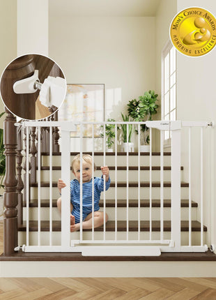 Cumbor 30-46" Baby Gate for Stairs, Auto Close Dog Gate for Doorways White | Toddler Safety Essentials for the House, Mom's Choice Awards Winner-Easy Install Pressure/Hardware Mounted Pet Gate for Dogs