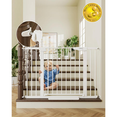 Cumbor 30-46" Baby Gate for Stairs, Auto Close Dog Gate for Doorways White | Toddler Safety Essentials for the House, Mom's Choice Awards Winner-Easy Install Pressure/Hardware Mounted Pet Gate for Dogs