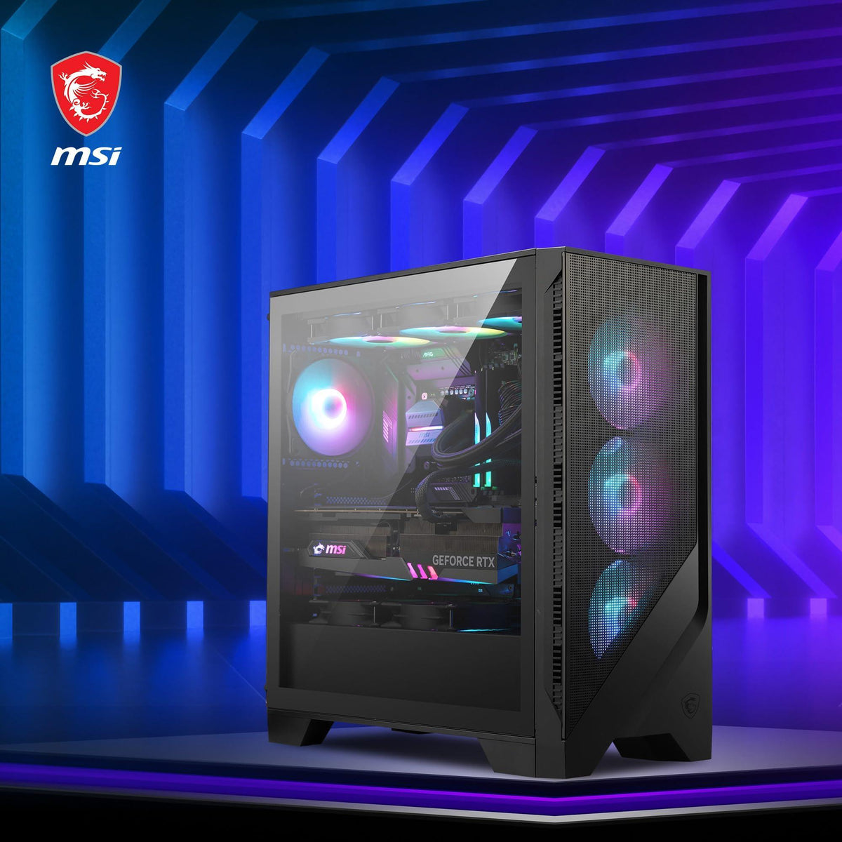 MSI MAG Forge 321R Airflow - Premium Mid-Tower Gaming PC Case - Tempered Glass Side Panel - ARGB 120mm Fans - Liquid Cooling Support up to 360mm Radiator - Vented Front Panel