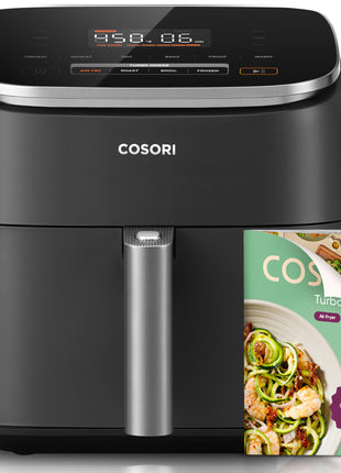 Cosori 9-in-1 TurboBlaze Air Fryer 6 Qt, PFAS-Free Ceramic Coating, 90°–450°F, Precise Heating for Even Results, Air Fry, Roast, Bake, Broil, Dry, Frozen, Proof, Reheat, Keep Warm, 120V, Dark Gray