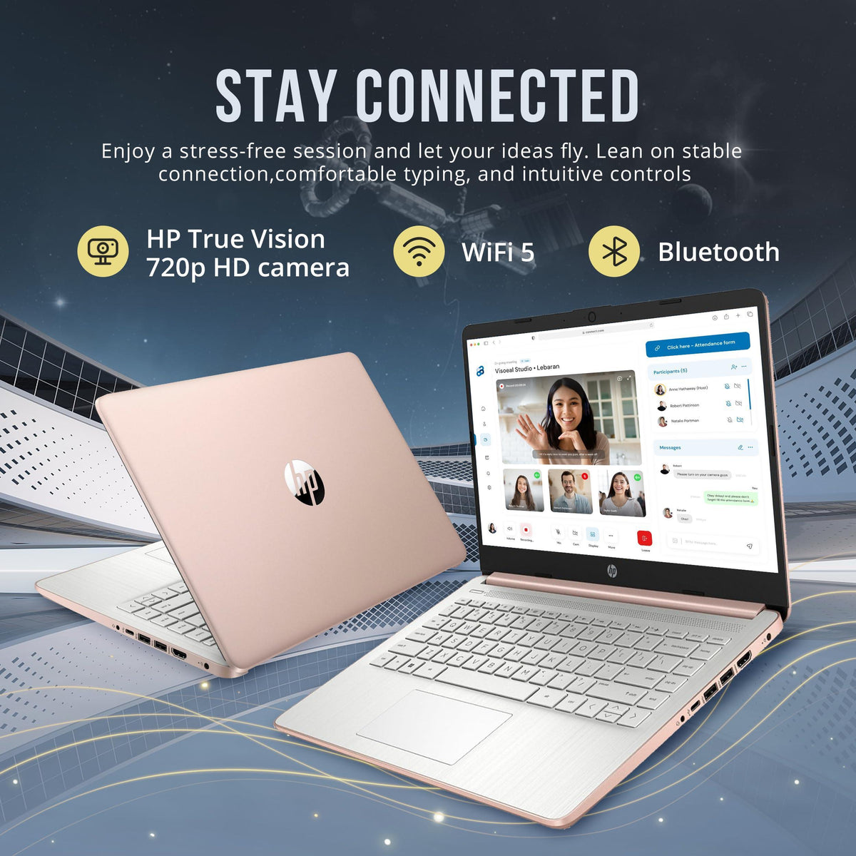 HP Stream 14" HD BrightView Laptop, Intel Celeron N4120, 16GB RAM, 288GB Storage (128GB eMMC + 160GB Docking Station Set), Intel UHD Graphics, 720p Webcam, Wi-Fi, 1 Year Office 365, Win 11 S, Gold