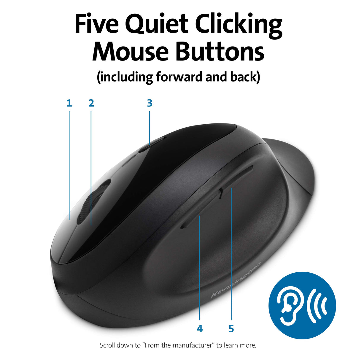 Kensington Pro Fit Ergonomic Wireless Mouse - Black (K75404WW), 8"x6"x4"