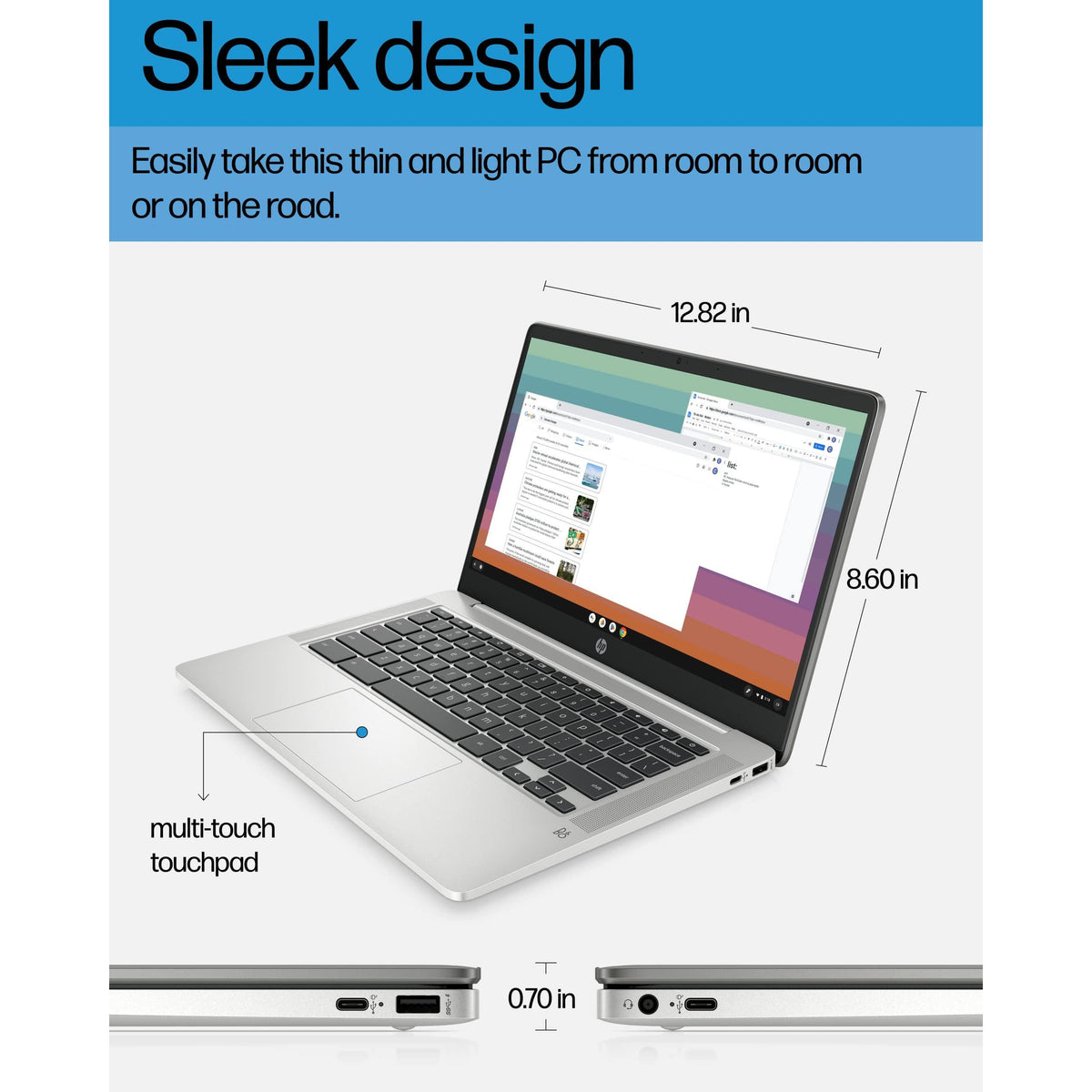 HP Chromebook 14 Laptop, Intel Celeron N4120, 4 GB RAM, 64 GB eMMC, 14" HD Display, Chrome OS, Thin Design, 4K Graphics, Long Battery Life, Ash Gray Keyboard (14a-na0226nr, 2022, Mineral Silver)