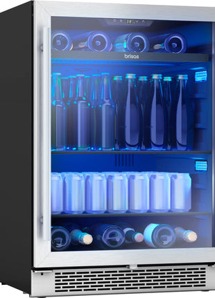 Zephyr Brisas 24 Inch Wine Fridge Single Zone Under Counter - Beverage and Wine Cooler Drink Refrigerator for Home with Glass Door 8 Bottles 112 cans