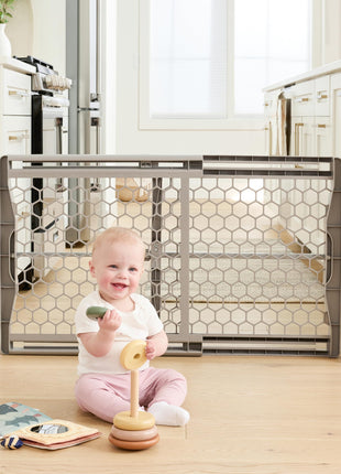 Regalo Safety 28"-42" Extra Wide Baby Gate, Bottom of Stairs & Doorways | Pressure Mounted & Adjustable, For Babies, Toddlers & Pets, Plastic, Gray, Tested & Trusted for 30 Years