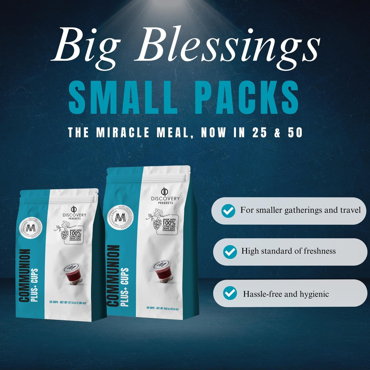 Travel Pack - Pre-Filled Communion Plus Cup - Bag of 50 with Wafer and 100% Concord Grape Juice