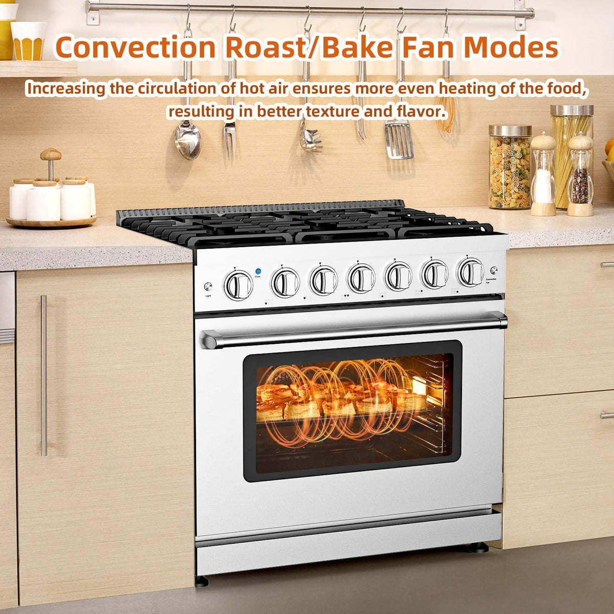 36 Inch Freestanding Dual Fuel Range Oven Stove, 6.0 Cu. Ft True Convection and Self Clean, Cooktop 6 Sealed Gas Burners, Stainless Steel