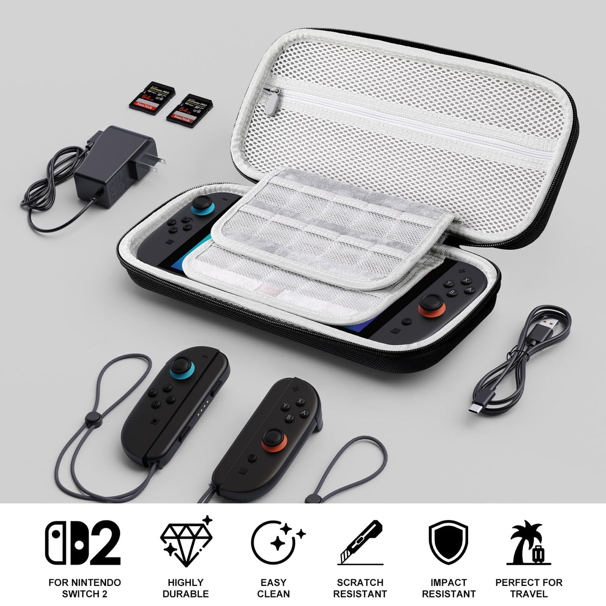 Lmcpa Carrying Case for Nintendo Switch 2 (2025) 7.9 Inch, Protective Hard Shell Portable Switch Travel Case, Lightweight and Large Capacity, Accessories for Switch 2, Black