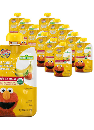 Earth's Best Organic Yogurt Smoothie Pouches for Toddlers 24 Months+, Strawberry Banana, Fruit Yogurt, 4.2 oz Resealable Pouch, Pack of 12