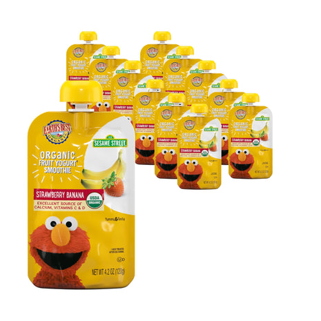Earth's Best Organic Yogurt Smoothie Pouches, 24+ Months, Fruit Yogurt Smoothie for Toddlers 24 Months and Up, Strawberry Banana, 4.2 Ounce Resealable Pouch (Pack of 12)