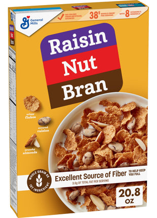 Raisin Nut Bran Cereal, High Fiber Cereal, Made with Whole Grain, 20.8 oz