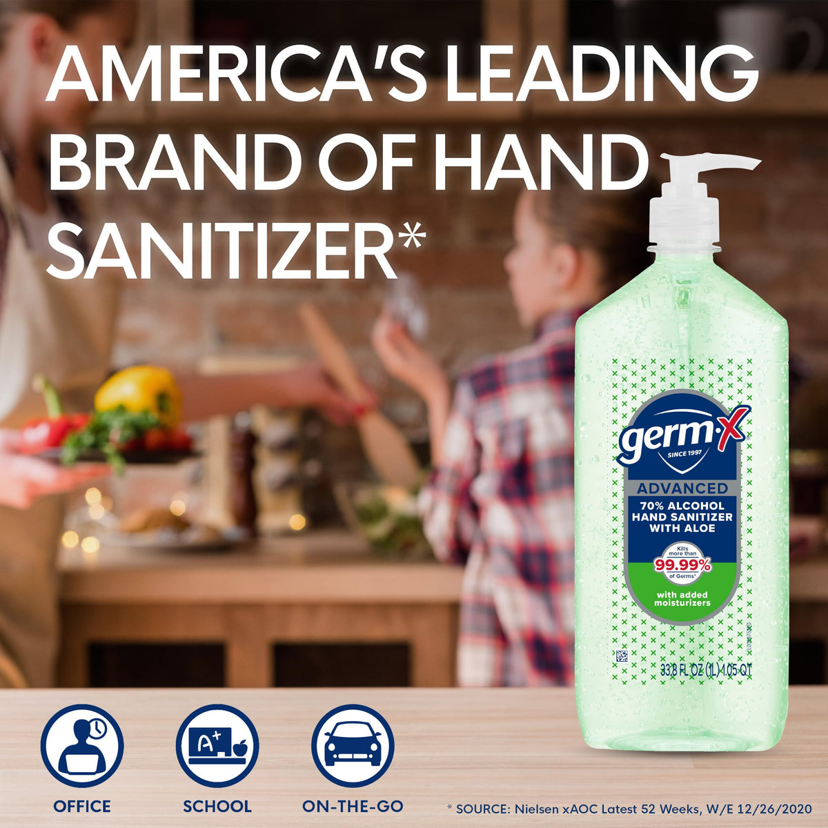 Germ-X Advanced Hand Sanitizer with Aloe and Vitamin E, Non-Drying Moisturizing Gel, Instant and No Rinse Formula, Pump Bottle, Back to School Supplies, 1 Liter