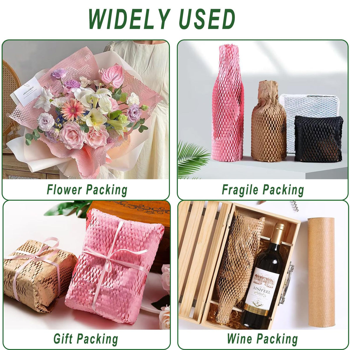 Honeycomb Packing Paper,12" W x 200' L Bubble Cushioning Wrap for Moving,Products & Gifts Wrapping Paper,Recyclable and Biodegradable Cushioning Packing Material with 20 Fragile Sticker Labels