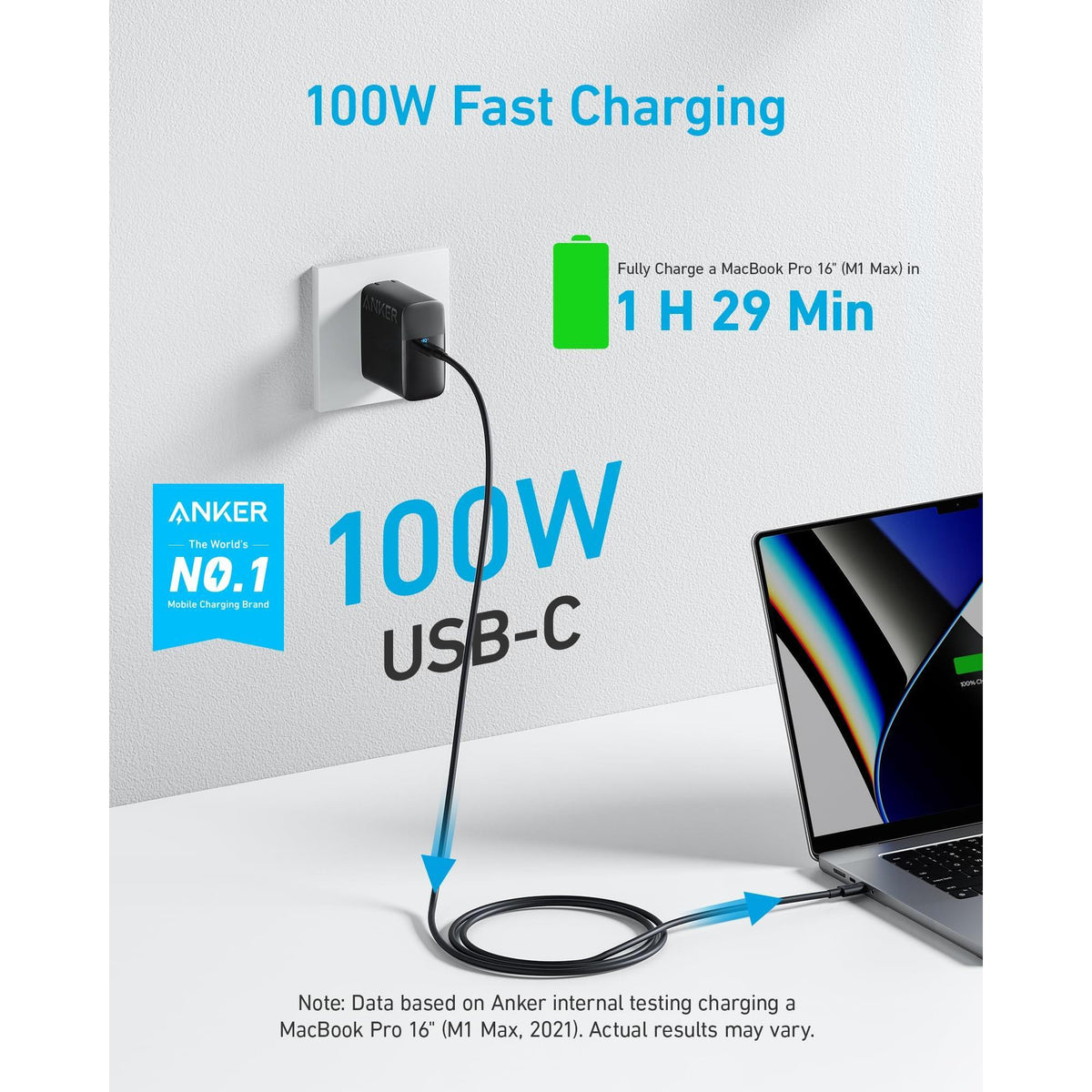 Anker MacBook Charger, Compact and Foldable 100W USB C Charger for MacBook Air, Samsung Galaxy, iPad Pro, and More, 5FT USB C Cable Included