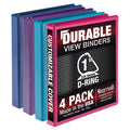 Samsill Durable 1 inch 3 Ring Binder, Made in USA, D Ring Binder, FSC 100% Recycled Chipboard, Fashion Assortment, 4 Pack