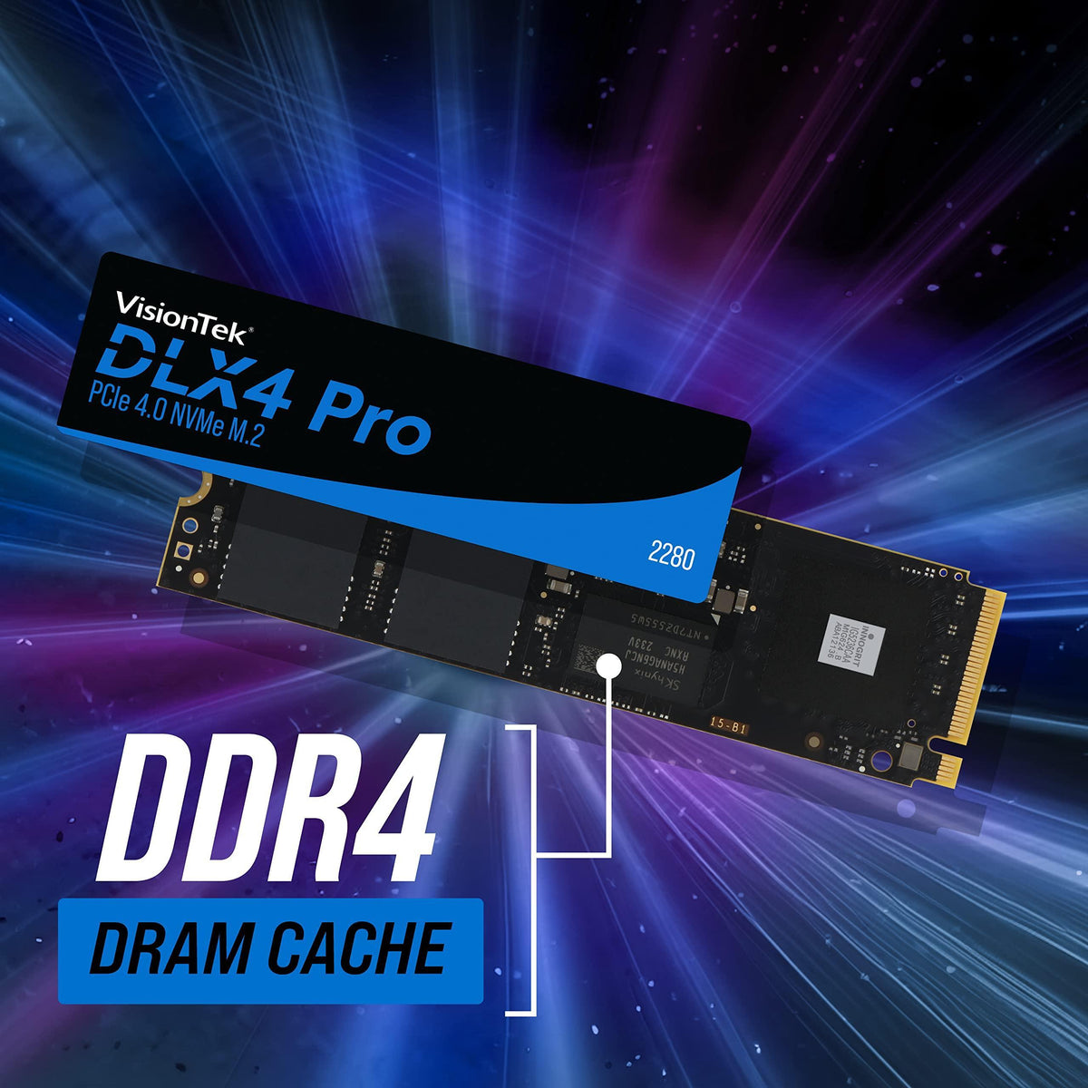 VisionTek 2280 M.2 DLX4 Pro SSD - 512GB - PCIe Gen 4.0 x4 NVMe - 5200MB/s Read, 4775MB/s Write – Laptops, Gaming PCs, Compatible Consoles