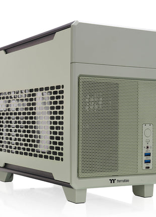 Thermaltake TR100 SFF Chassis; mITX Support; 18.9 Liters; PCIe 4.0 Riser Cable Included; 360mm GPU Clearance; 280mm Radiator Support; Removable PCIe Bracket; Matcha Green; CA-11A-00SENN-00