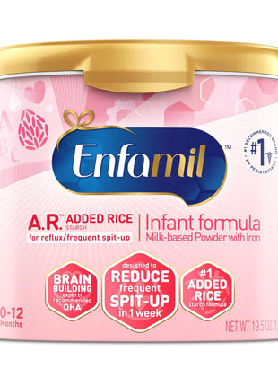 Enfamil A.R. Infant Formula, Clinically Proven to Reduce Reflux & Spit-Up in 1 Week, with Iron, DHA for Brain Development, Probiotics to Support Digestive & Immune Health, Powder Tub, 19.5 Oz