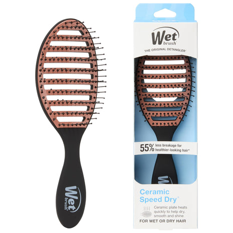 Wet Brush Ceramic Speed Dry Hair Brush, Black - Vented Design & Soft HeatFlex Bristles for Blow-Dry Safe Styling - Ergonomic Handle for Pain-Free Detangling - Hair Accessories for All Hair Types