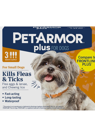 PetArmor Plus Flea and Tick Prevention for Dogs, Small Dog Flea and Tick Treatment, 3 Doses, Waterproof Topical, Fast Acting (5-22 lbs)