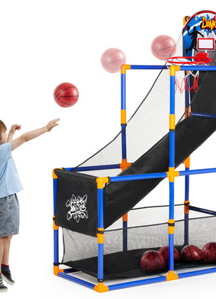 JOYIN Arcade Basketball Game Set with 4 Balls and Hoop for Kids 3+ Years Old Indoor Outdoor Sport Play - Easy Set Up - Air Pump Included - Ideal for Competition