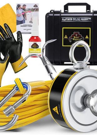 1320LB鈥檚 Complete Magnet Fishing Kit | Double Sided Fishing Magnet Kit with Case | Includes Strong Neodymium N52 Magnets, Durable 65ft Rope, Carabiner, Gloves, Grappling Hook & Carry Case