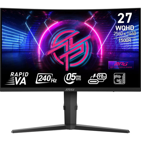 MSI MPG 275CQRXF 27-inch 2560 x 1440 (QHD) Computer Monitor, 240Hz, Adaptive-Sync, HDR Ready, HDMI, VGA Port, Display Port,VESA Mountable, Tilt, Speaker, 0.5ms, Black