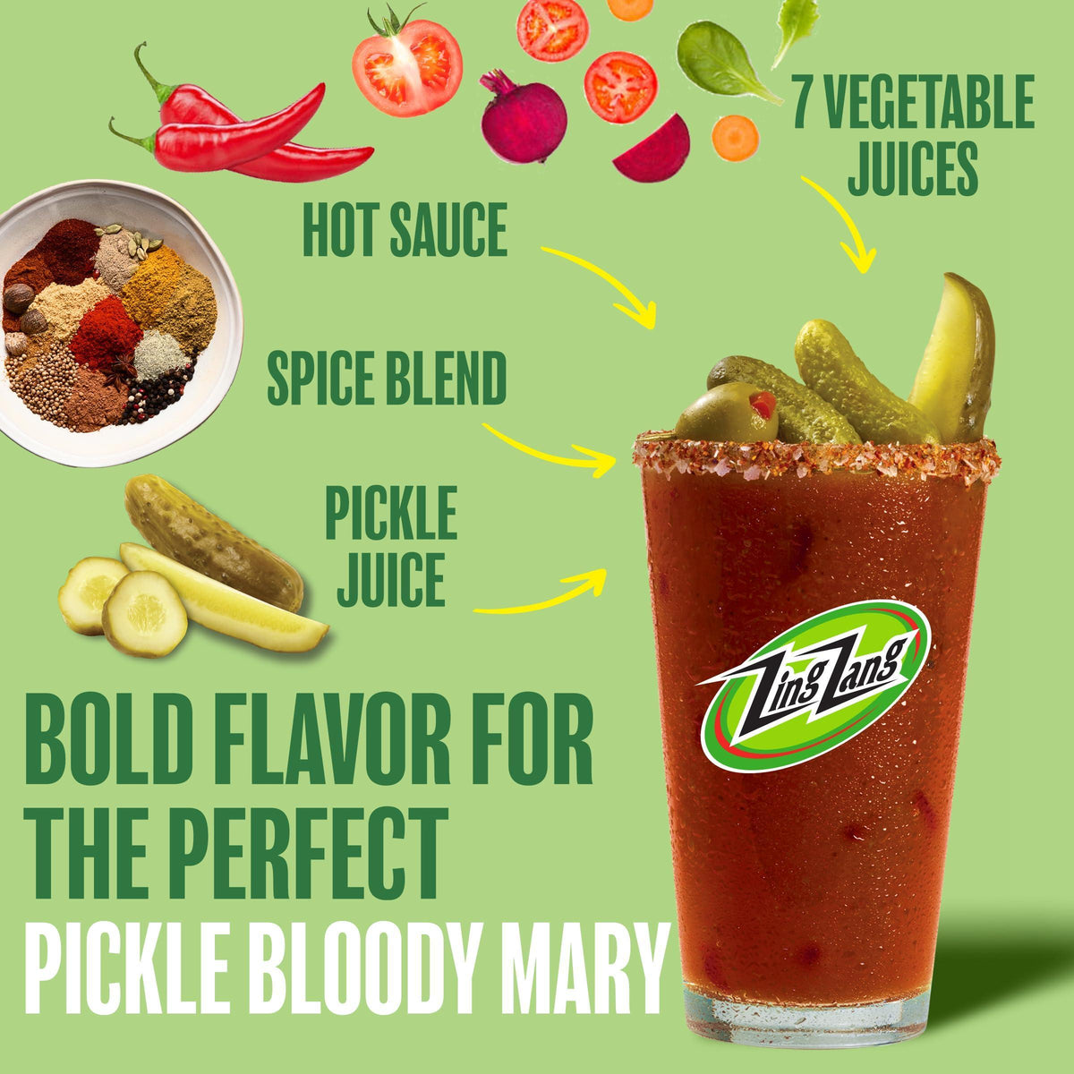 Zing Zang Dill Pickle Bloody Mary Mix, Non-Alcoholic Cocktail Mixer, 32 Fl Oz Bottle (Pack of 1)