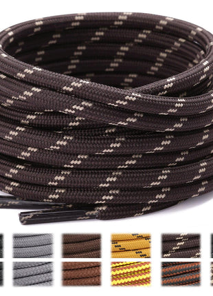 Stepace Round Shoelaces [2 Pairs] Heavy Duty Boot Shoe Laces for Hiking Work Boots Coffee Khaki-140(Dots)