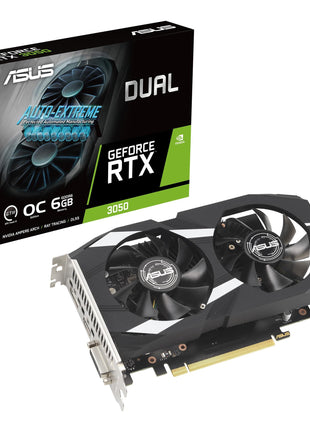 ASUS Dual NVIDIA GeForce RTX 3050 6GB GDDR6 OC Edition Gaming Graphics Card - PCIe 4.0, HDMI 2.1, DisplayPort 1.4a, 2-Slot Design, Axial-tech Fan Design, Steel Bracket, 3 Year Warranty