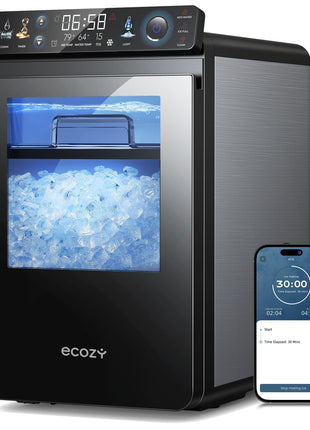 ecozy Smart Nugget Ice Maker Countertop, First Full-Color Smart Panel Ice Machine with APP Control, Double-Layer Insulation, 44 lbs/24H Soft Pellet Chewable Ice, Pull-Out Water Tank, Self-Cleaning