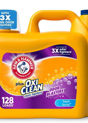 ARM & HAMMER Plus OxiClean Odor Blasters Liquid Laundry Detergent | Fresh Burst Scent, 128 Loads, 166.5 fl oz