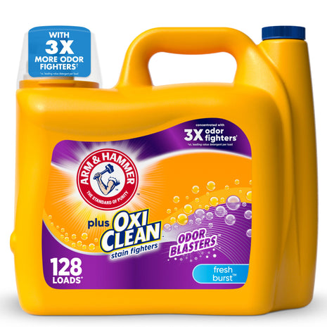 ARM & HAMMER Plus OxiClean Odor Blasters Liquid Laundry Detergent | Fresh Burst Scent, 128 Loads, 166.5 fl oz