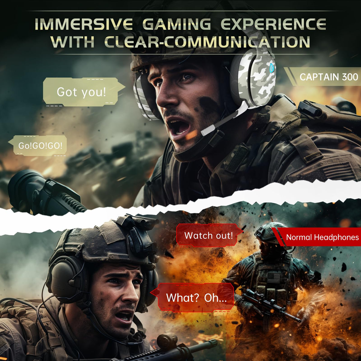 Gtheos 2.4GHz Wireless Gaming Headset for PS5, PS4 Fortnite & Call of Duty/FPS Gamers, PC, Nintendo Switch, Bluetooth 5.3 Gaming Headphones with Microphone for Computer, Mobile, Stereo Sound (Camo)