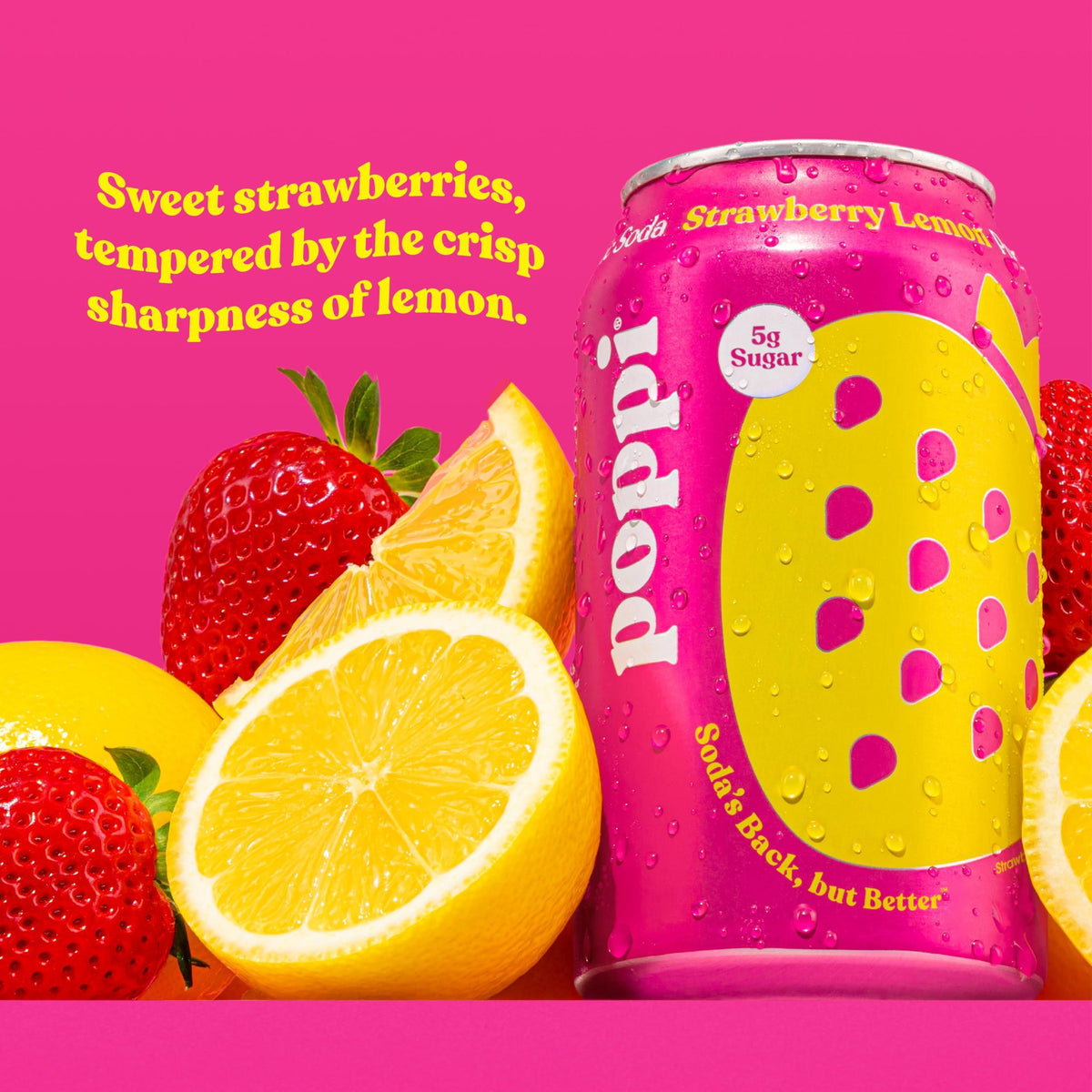 Poppi Sparkling Prebiotic Soda Beverage with Apple Cider Vinegar, Seltzer Water and Fruit Juice, Strawberry Lemon Flavor, 12 FL Oz, Pack of 12, Packaging May Vary