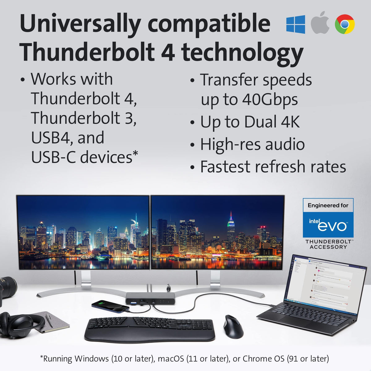 Kensington SD5780T Thunderbolt 4 Dual 4K Docking Station with up to 100W Power Delivery & SD Card Reader, HDMI & Thunderbolt 4 Ports for Windows and MacBooks (K33040NA)
