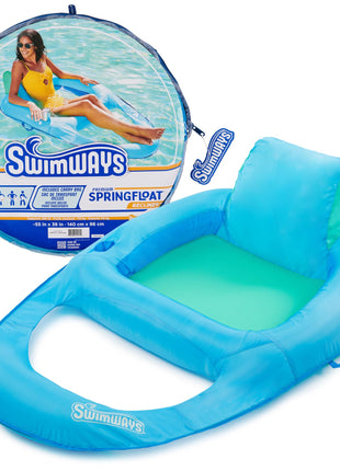 SwimWays Spring Float Premium Recliner Pool Lounger, Inflatable Pool Floats Adult with Fast Inflation for Ages 15 & Up, Sky Blue