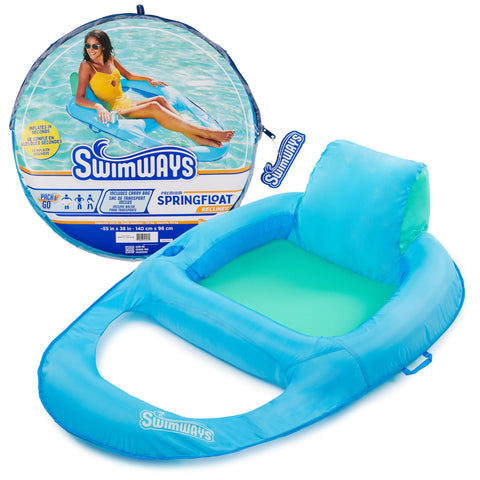 SwimWays Spring Float Premium Recliner Pool Lounger, Inflatable Pool Floats Adult with Fast Inflation for Ages 15 & Up, Sky Blue