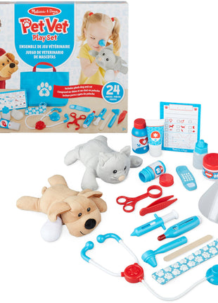 Melissa & Doug Examine and Treat Pet Vet Play Set, 24-Piece Animal Doctor Playset with Dog & Cat Plushies, Pet Doctor Kit & Accessories, Preschool Toys for Girls & Boys Ages 3+