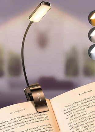 Gritin 9 LED Rechargeable Book Light for Reading in Bed | Eye Caring 3 Color Temps,Stepless Dimming Brightness,80 Hrs Runtime Small Lightweight Clip On Book Reading Light for Studying
