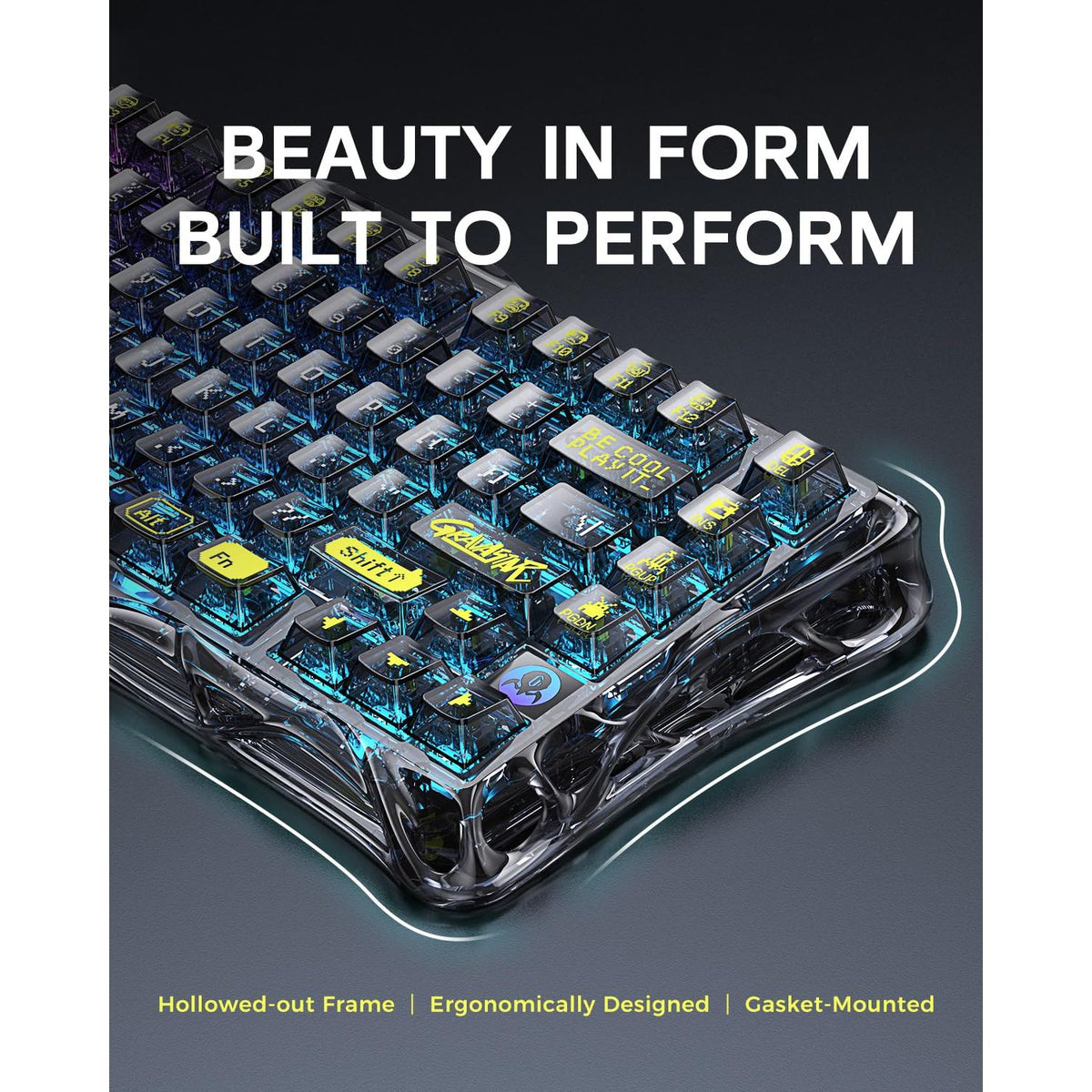 GravaStar Mercury K1 Lite 75% Gaming Keyboard, 2.4GHz/BT/Wired Tri-Mode Wireless Keyboard, Gasket Hot Swappable Mechanical Keyboard, Pre-lubed Linear Switches, RGB Backlit (Transparent Black)