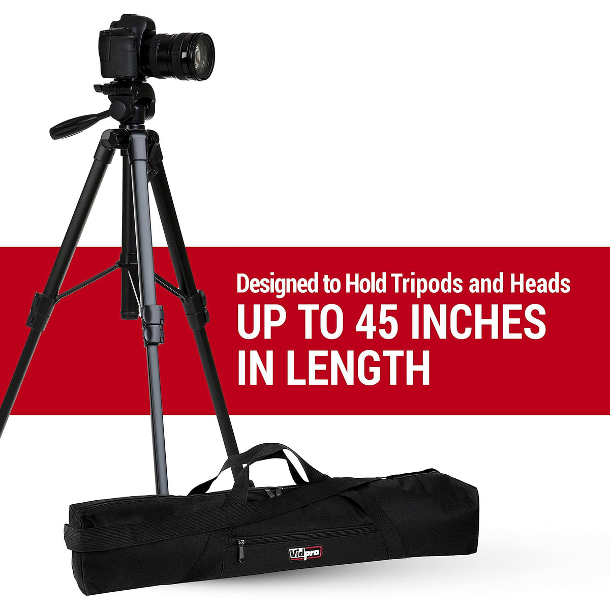 VidPro TC-45 Tripod Carrying Case - Heavy Duty Nylon Bag with Shoulder Straps and Handles - Compact Case with Full Length Zippered Closure Plus External Pocket Fits Tripod with Head up to 45 Inches