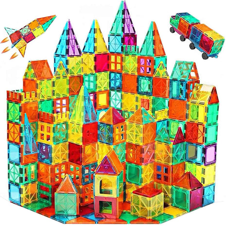Anbalulu Magnetic Tiles 100PCS with 2 Cars, STEM Educational Building Blocks for Kids Ages 3-9, Magnet Construction Toys Gift for Toddlers