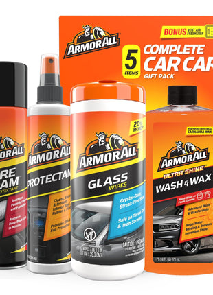 Armor All Car Wash and Car Cleaner Kit by Armor All, Includes Glass Wipes, Car Wash & Wax Concentrate, Protectant Spray and Tire Foam