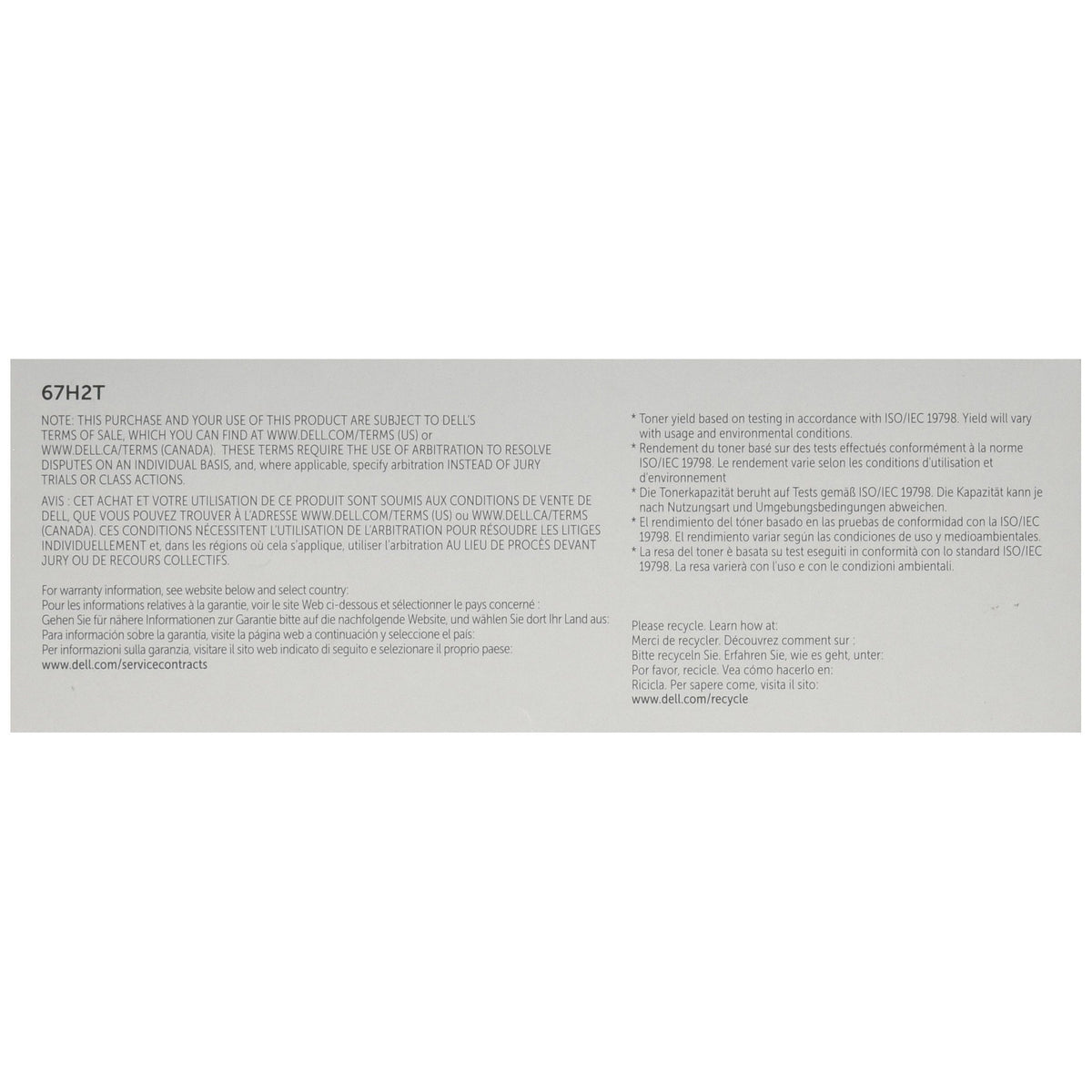 Dell Computer 67H2T Black Toner Cartridge C2660dn/C2665dnf Color Laser Printer